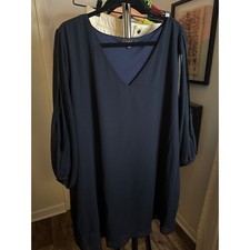 Lulus Navy Blue Split Sleeve V-Neck Chiffon Shift Dress Plus Size 1X