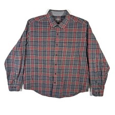 Eddie Bauer Plaid Flannel Button Down Shirt Mens XXL LS Gray Red Flip Cuffs