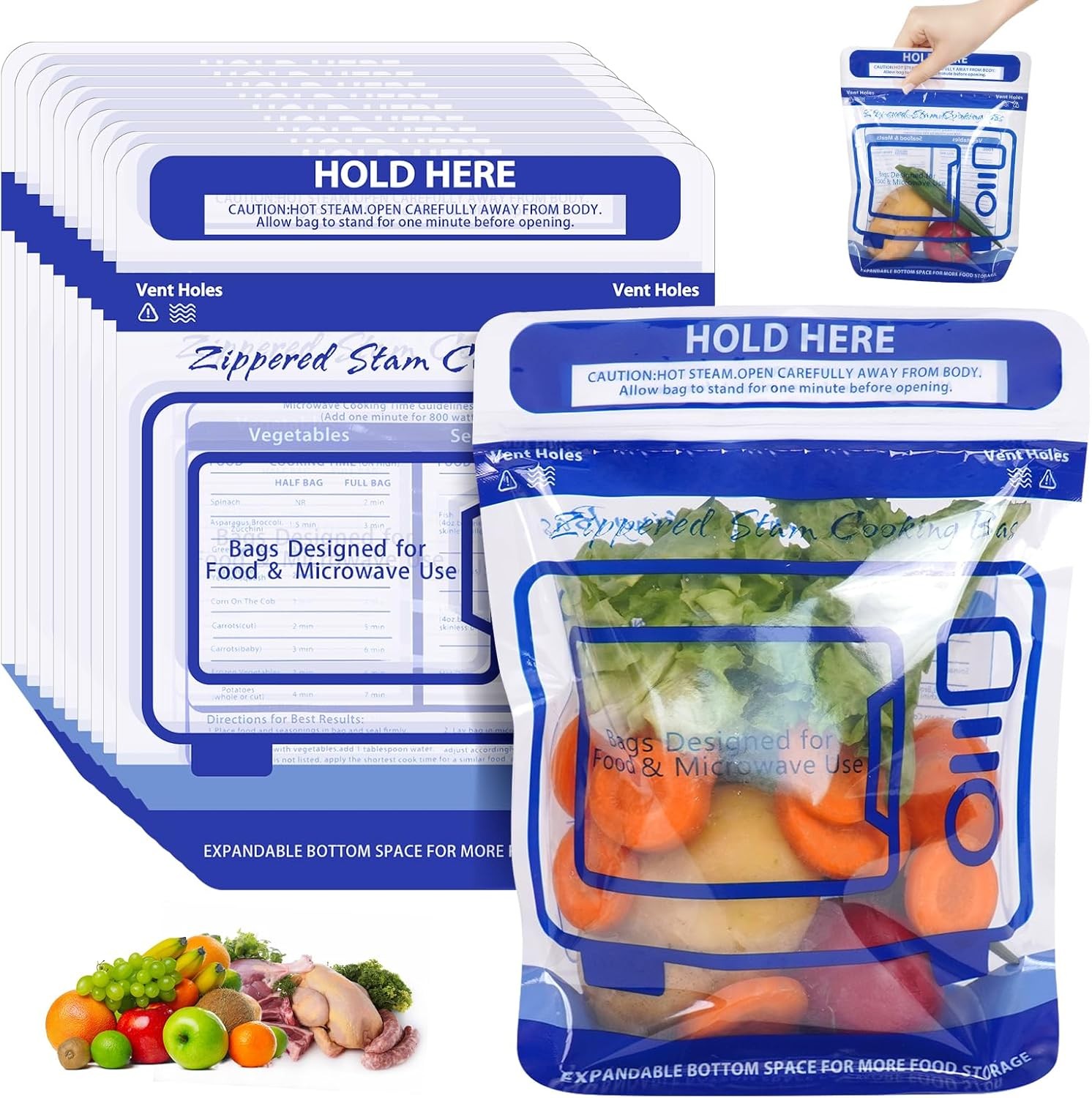 20 Pcs Microwave Ste Cooking Bags for Vetables Microwave Steer Bag