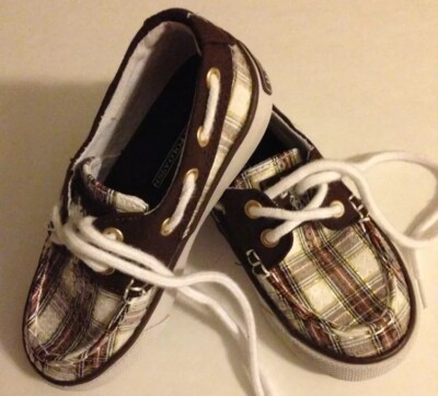 U.S. Polo Girls size 9  CRISSY  Brown Plaid Sequin Deck Canvas Shoes Lace Up 