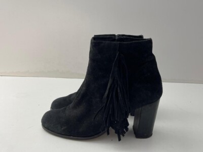 Jones Bootmaker Women's Black Suede Fringe Tassel Ankle Boots