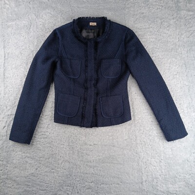 Cremieux Cardigan Womens 2 Blue Pockets Snap Up Lined Sweater
