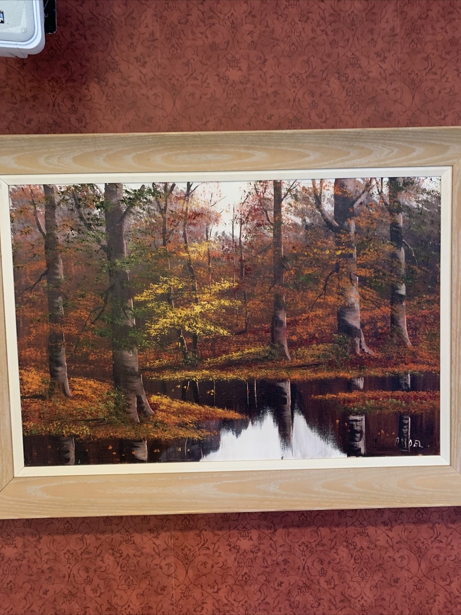 Alice Noel Signed Autumn Forest Stream Landscape Oil Painting On