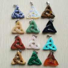 Natural Stone Mixed Hollow Triangle Charms Good Quality Pendants Bead 12pcs