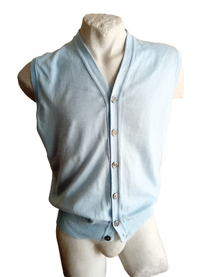 Paolo Ottaviani Men's Merino Wool Sleeveless Cardigan XL
