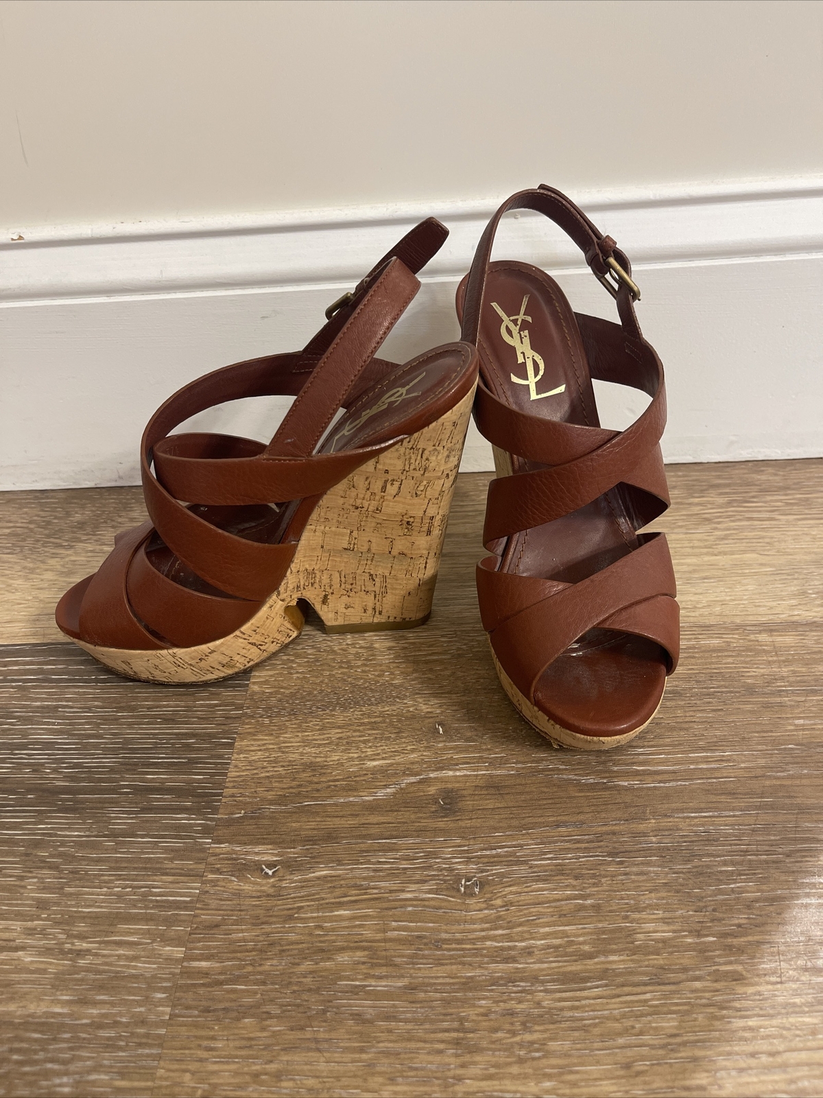 SAINT LAURENT Sandali con zeppa in sughero YSL Deauville taglia US 7 5 EU 37 5