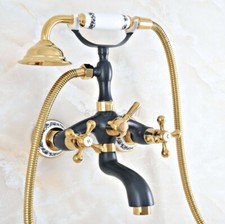 Gold Black Brass wall mounted Clawfoot Bath Tub shower Filler Faucet Hand shower