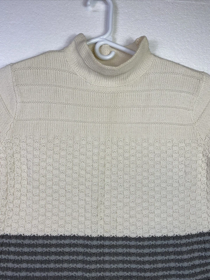 Suéter Grueso Liz Claiborne Mujer L Tejido Pesado Pullover Beige Gris Cuello Simulado Foto 2 de 4