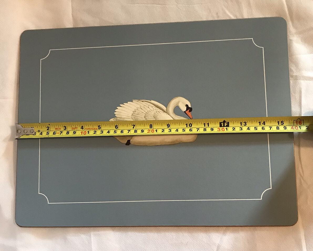 Vintage Box Set Of 4 English Life Placemats Satin Finish Cork Back Swan