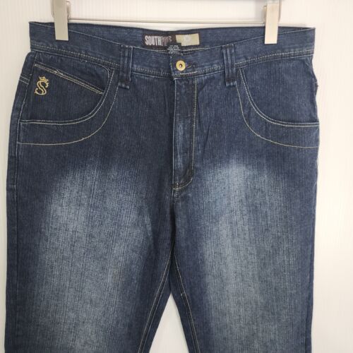 VTG Southpole Jeans Mens Size 38X31 Blue Baggy Skater Flap Pockets Y2K Hip Hop - Foto 2 di 13