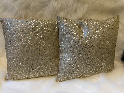 Pair of Champagne DKNY Donna Karan 13 x13'' Sequins Decorative Pillows value $300