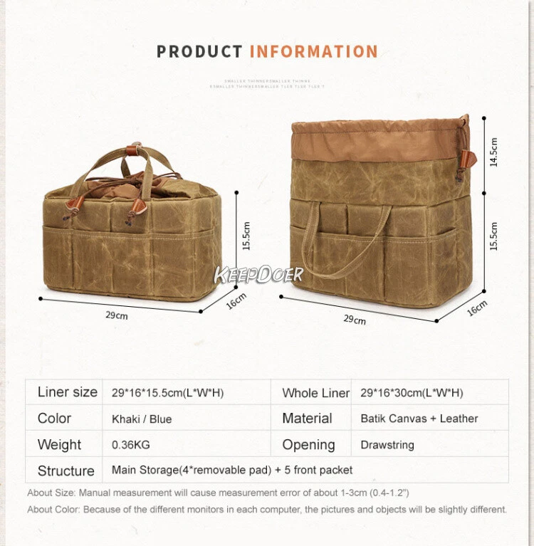 Bolsa protectora de lona para cámara estuche organizador divisores para Canon Nikon Sony Foto 3 de 4