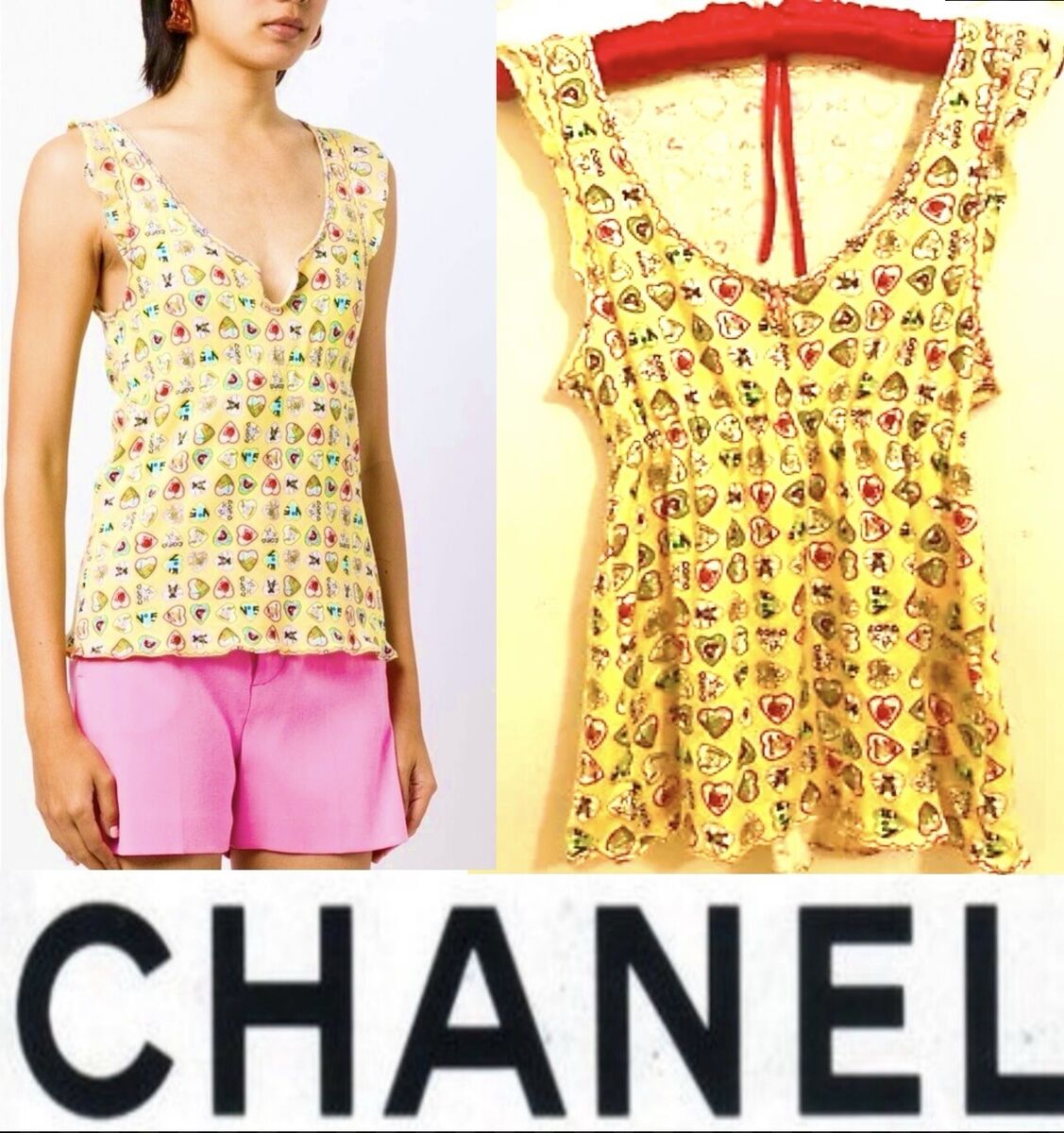 Chanel Vintage 2006 Yellow Valentine Heart Top 36 38 40 4 6 Chanel Vintage 2006 Yellow Valentine Heart Top 36 38 40 4 6