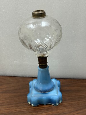 c.1850 AAFA Sandwich Glass Whale Oil Lamp blown font etched clambroth EAPG base