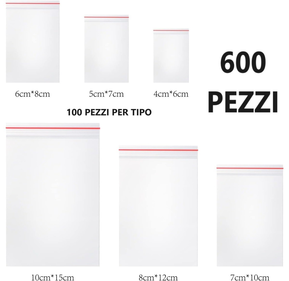 PACKY - Sacchetti Plastica Richiudibili 8x12 Cm - 500 Pezzi