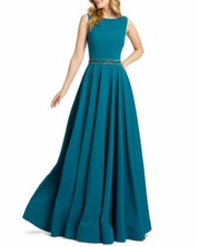 IEENA by MAC DUGGAL Teal Blue Green Beaded Waist A-Line Maxi Gown Dress 6  S