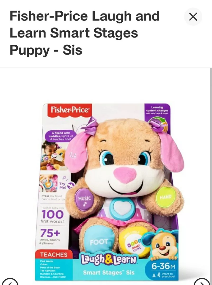 Fisher-Price Laugh & Learn Baby & Toddler Toy Smart Stages Sis Interactive  Plush Dog with Music Lights and Learning Content