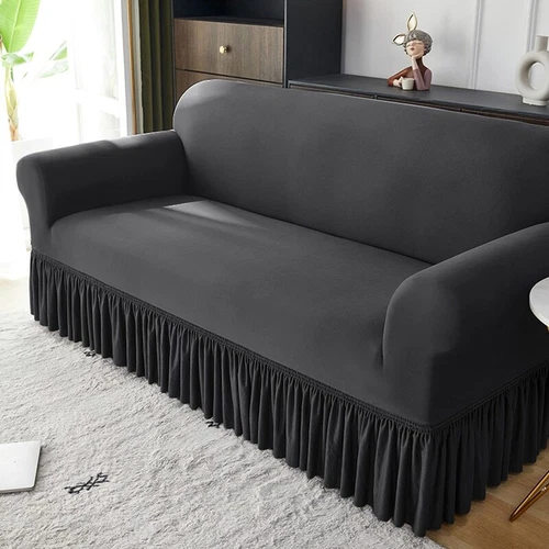Stretch Sofabezug für Wohnzimmer Couchbezüge mit Rock rutschfeste Slipper - Bild 6 von 18