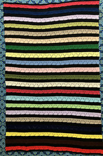 VTG Handmade Crochet Granny Hand Knit Blanket Throw 68  x44  Cottage Striped