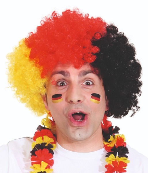 Afro PerüCke Fanartikel FußBall Schwarz Rot Gelb Deutschland Nationalmannschaft-image