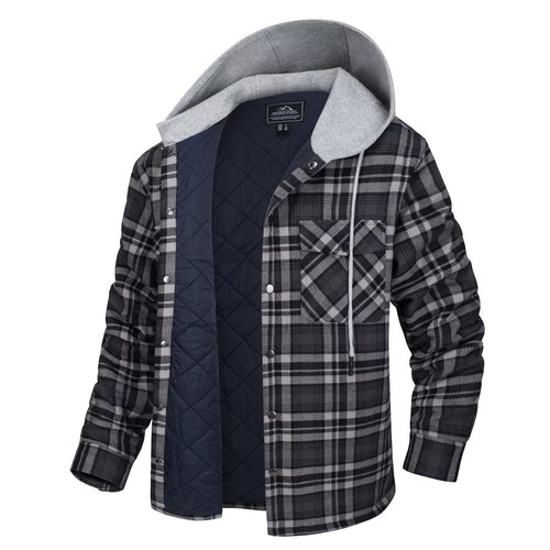 Para hombre Chaqueta Camisa a Cuadros de Franela Totalmente Acolchada Con Capucha Abrigo Informal de Invierno - Imagen 69 de 84