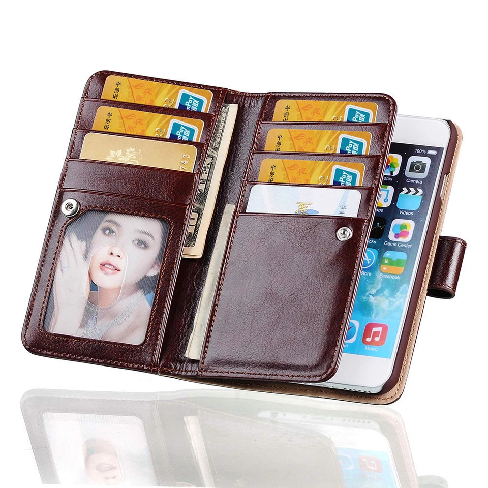 Super Luxury Retro Vintage Senior leather Multfunction Wallet For iPhone Samsung - Image 3 of 4