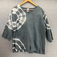 Match Point Women's Medium Blue Gray Tie-Dye Linen Top Shirt Blouse 3/4 Sleeve