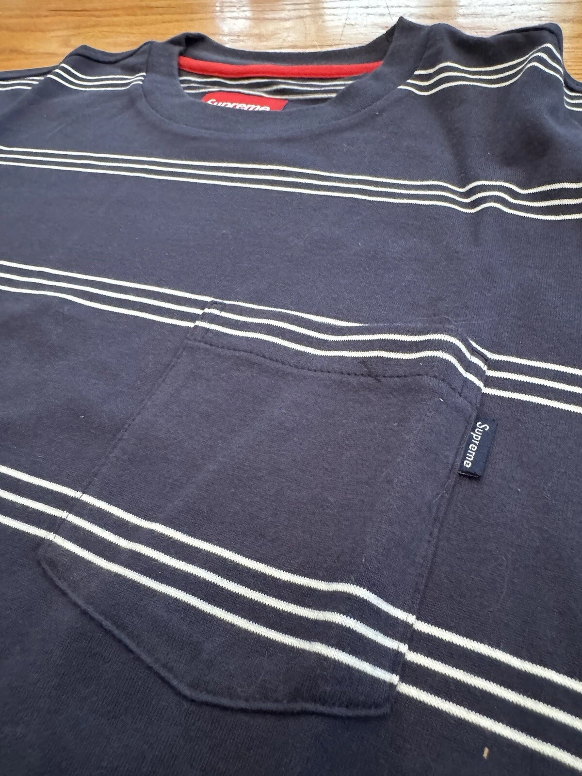 T shirt de poche Supreme Cut N Sew grand porté 2 fois 100 % authentique logo de boîte
