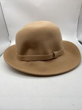 Vintage Geo W. Bellman Tan With Ribbon Doeskin Felt Wool Bowler Hat