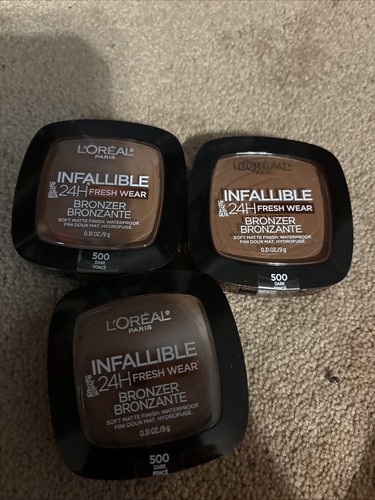 Lot of 3 L'Oreal Paris Infallible 24H Fresh Wear Bronzer 500 Dark Fonce (READ)