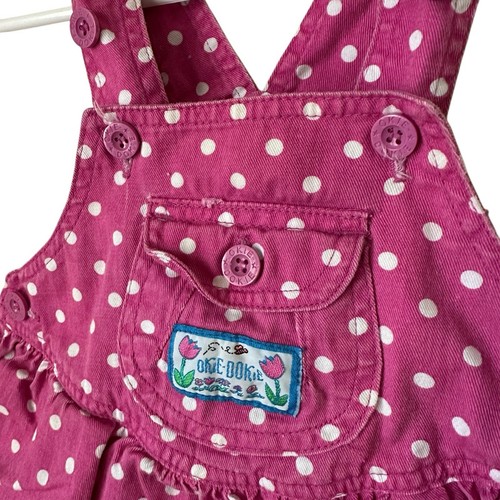 Abito pagliaccetto rosa vintage Okie Dokie bambina tg 12 mo anni 90 a pois Gingham DIFETTO - Foto 2 di 7