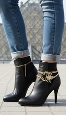 Women Gold Metal Chain 2 Boot Bracelet Anklet Shoe Charm Bling Scorpion HANDMADE