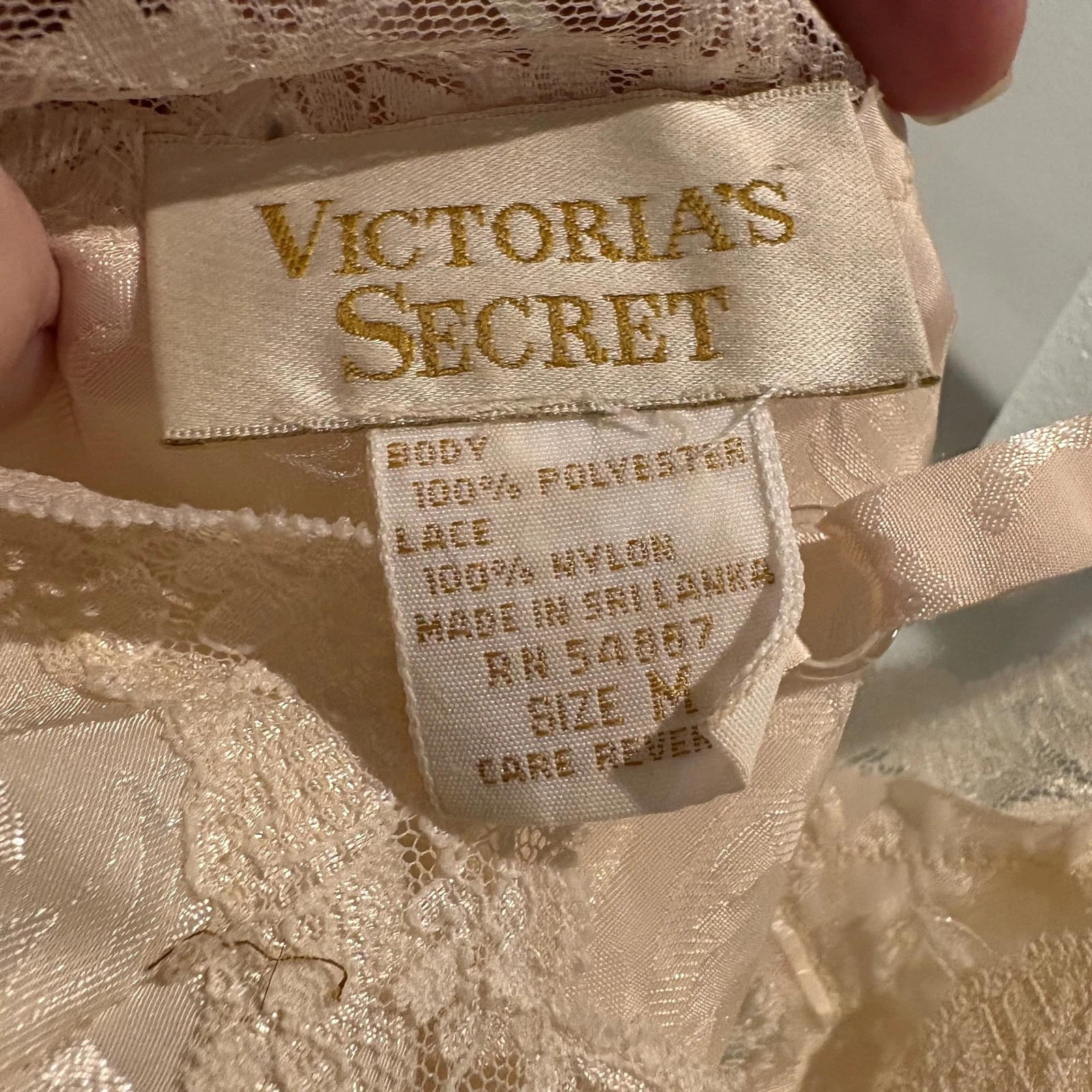 UNDERCOVER Camicia vintage Victoria's Secret media etichetta oro avorio pizzo raso lingerie anni 90