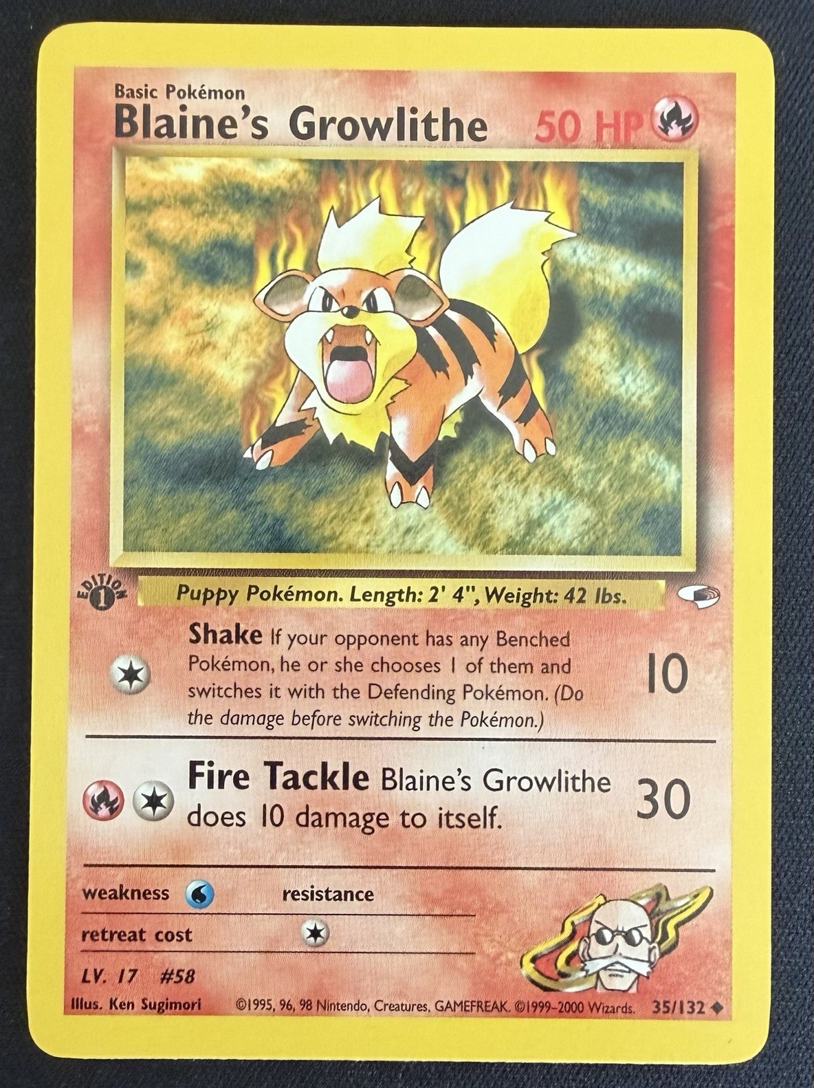Blaine's Growlithe 1st Edition Gym Heroes 35/132 Pokemon TCG WOTC LP