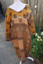 Handmade KANTHA Lounge Tunic  Dress Free Size Boho Hippie Mustard & Burgundy