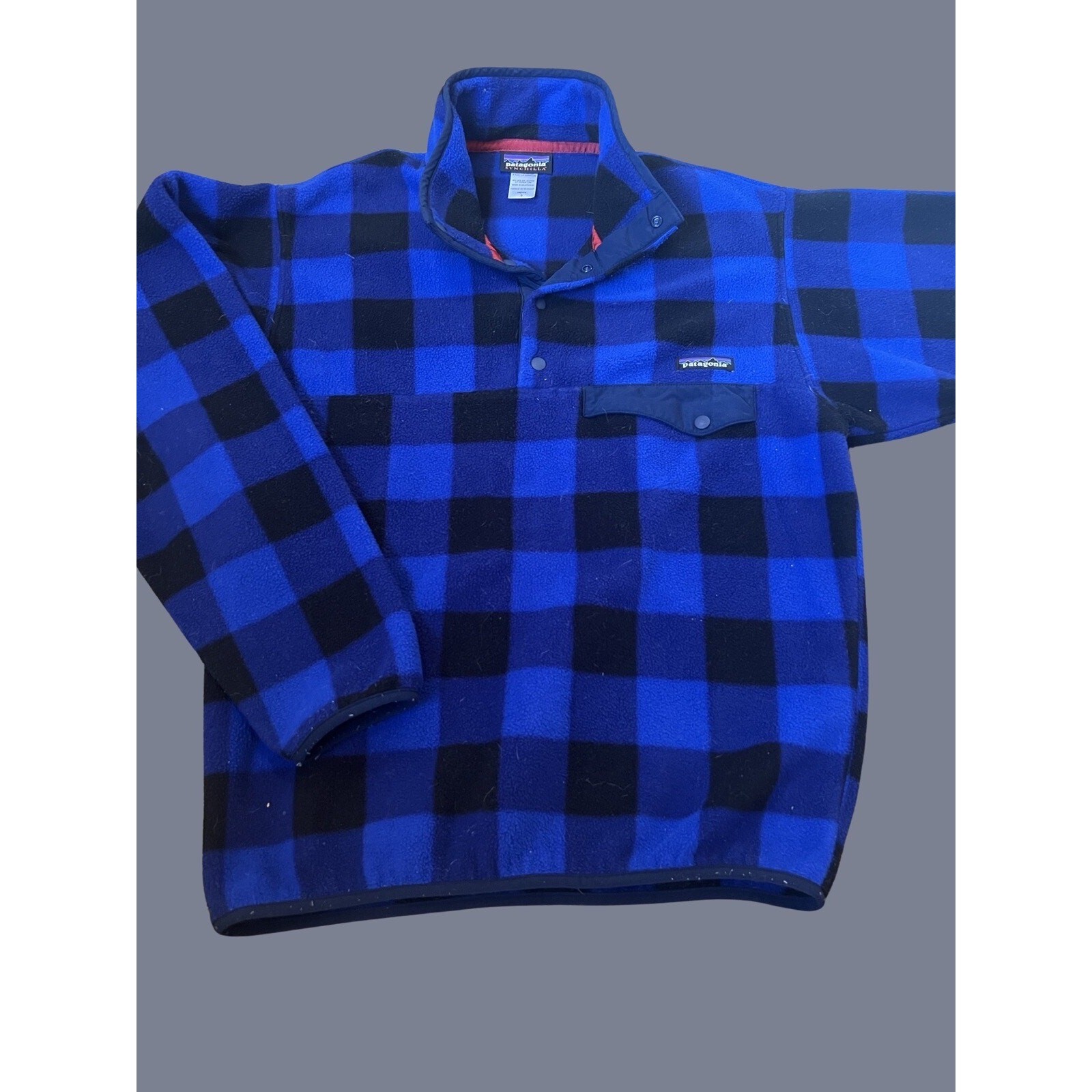 PATAGONIA Synchilla Snap T Pullover Over Fleece Jacket, Plaid| Men’s Size: S