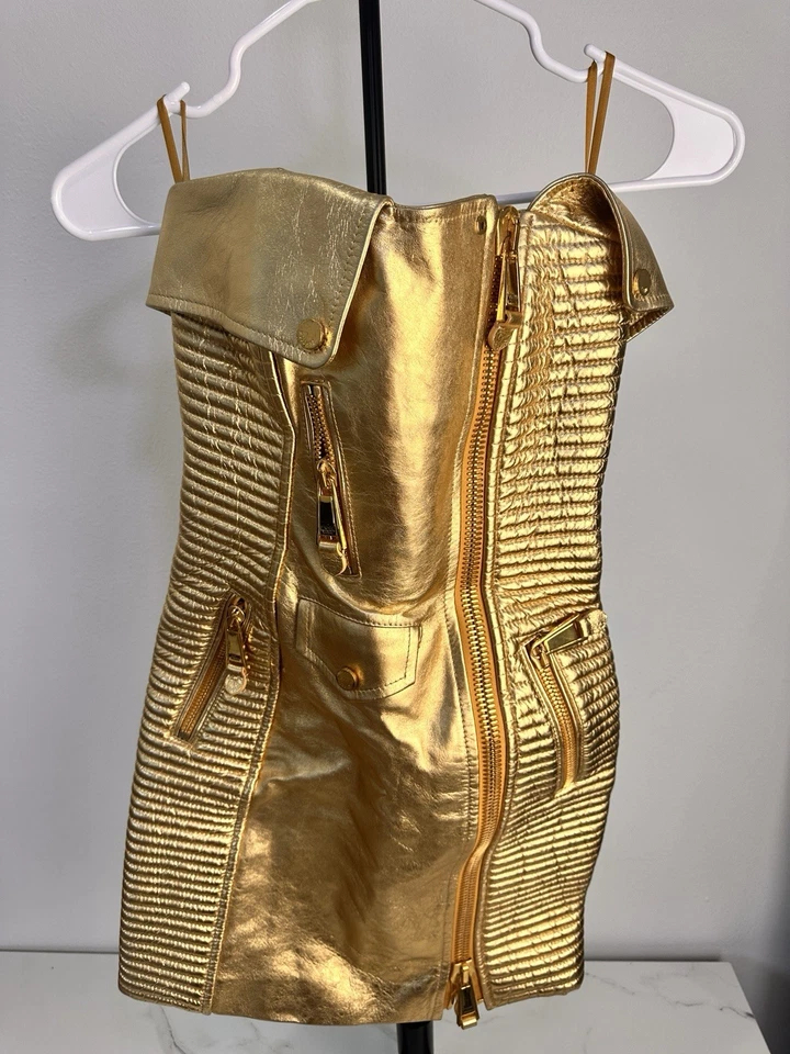 Vestido Moschino Dorado Piel de Oveja Cuero Dorado Talla 4 38 Foto 3 de 4