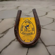 1991 Iditarod Sled Dog Race Survey Monument Trail Metal Sign Horseshoe Frame