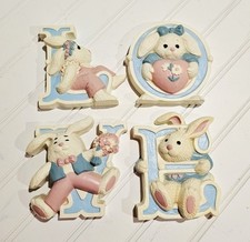 Vtg Burwood Love Bunnies Spellout Baby Nursery Decor Unisex