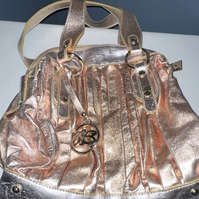 Tosca Blu Metallic Gold Shoulder Bag Pleated Bag Charm Gold Hardware