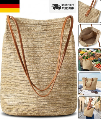 12 Geflochtene Strohtaschen Sommer Strandtasche Boho Korbtasche Umhängetasche