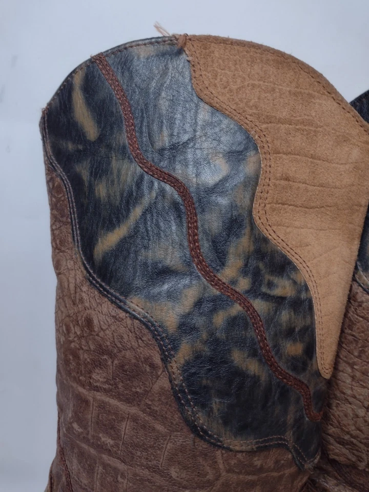 Vintage Zodiac USA Cowboy Boots 8M Patchwork Shaft Metal Toe Cap Western - Image 2 of 4