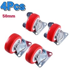 4 x Heavy Duty 50mm PU Swivel Castor Wheels with Brake Trolley Furniture 140kg