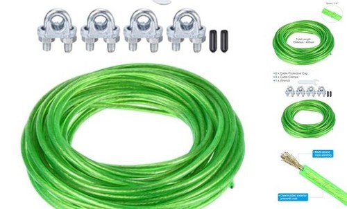 Plastic Coated Clothesline, 1/4" x49ft Steel Core Clothes line Metal Cable &