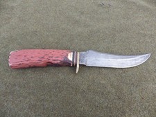 SCHRADE USA # 498 FIXED BLADE HUNTING KNIFE STAG HANDLE 9" w/5" Blade