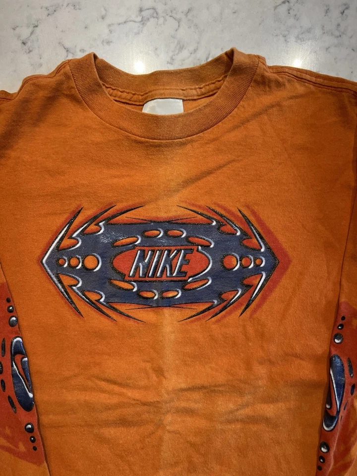 Camisa De Colección Y2K Nike Logo Tribal Manga Larga Naranja L (14-16) Hecha en México Foto 4 de 4