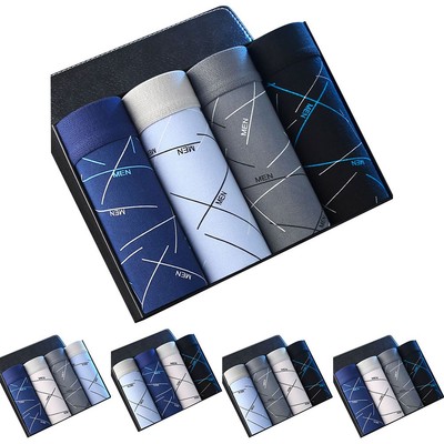 Men's Boxer Shorts 4 Pack with U Convex Pouch and Elastic Waistband Design