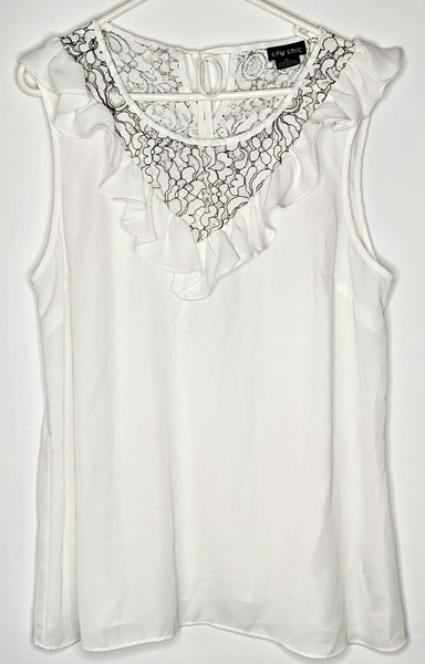City Chic Ivory chiffon with lace frilled sleeveless blouse Sz XS /14 Women's