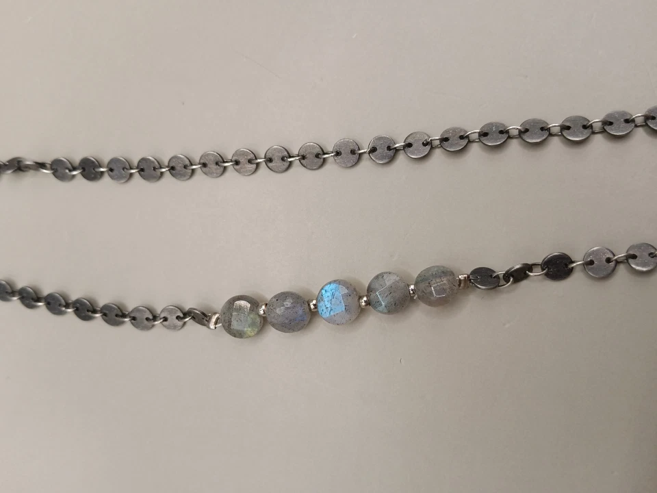 Colar de corrente elo de contas folheado a prata pérola labradorita 36" - Imagem 3 de 4