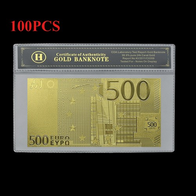 #ad 100pcs Collection Card 500 Euros Gold Foil Banknotes Souvenir Frosted Texture $235.00